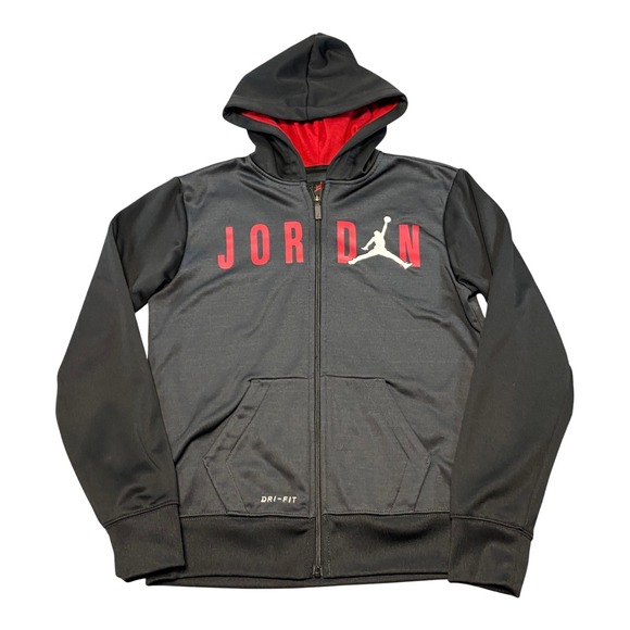 Jordan Other - Jordan Boys Dri-FIT Full Zip Hoodie Black Red Jumpman Logo Size Large 12-13